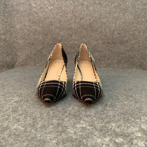 Marc Fisher Women’s Black and Off White Plaid Chunky Heel Pointed Toe Shoes - Picture 6 of 13